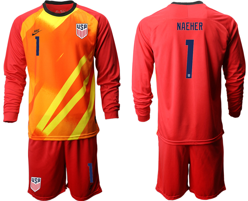 Men 2020-2021 Season National team United States goalkeeper Long sleeve red #1 Soccer Jersey